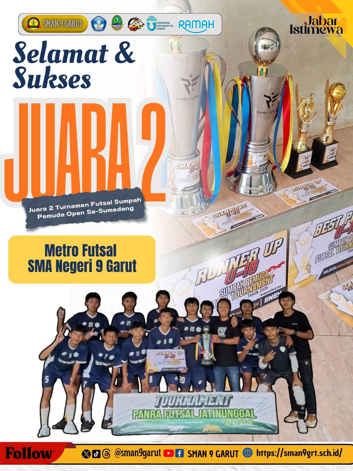 Metro SMA Negeri 9 Garut Raih Juara 2 Turnamen Futsal Sumpah Pemuda Open Se-Sumedang Metro SMA Negeri 9 Garut Raih Juara 2 Turnamen Futsal Sumpah Pemuda Open Se-Sumedang