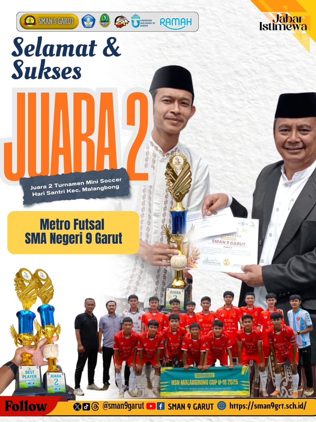 Tim METRO SMA Negeri 9 Garut Raih Juara 2 di Turnamen Mini Soccer U-18 HSN Cup 2025 Tim METRO SMA Negeri 9 Garut Raih Juara 2 di Turnamen Mini Soccer U-18 HSN Cup 2025