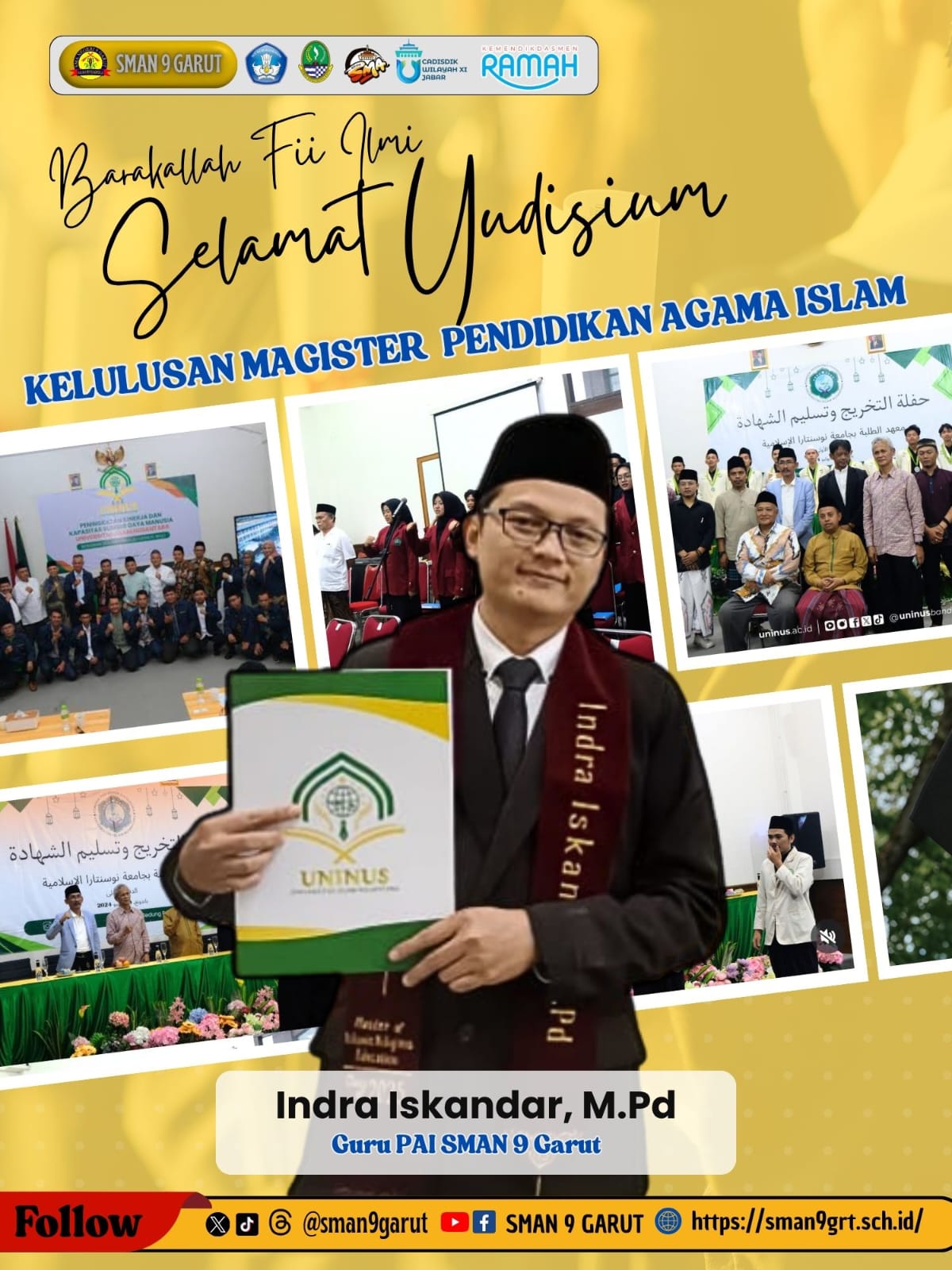 Barokallah Fii Ilmi! Segenap Keluarga Besar SMA Negeri 9 Garut Mengucapkan Selamat atas Kelulusan Magister Guru PAI