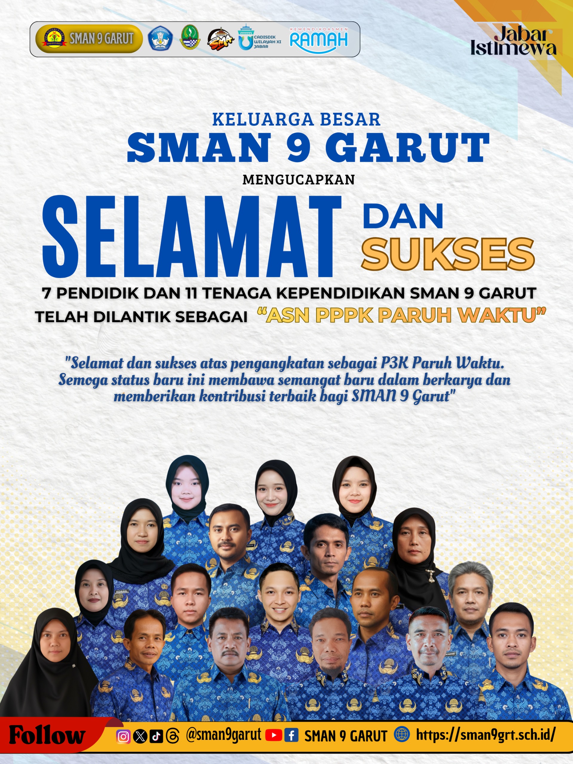 Selamat dan Sukses Pendidik dan Tendik SMA Negeri 9 Garut yang Resmi Dilantik sebagai ASN PPPK Paruh Waktu